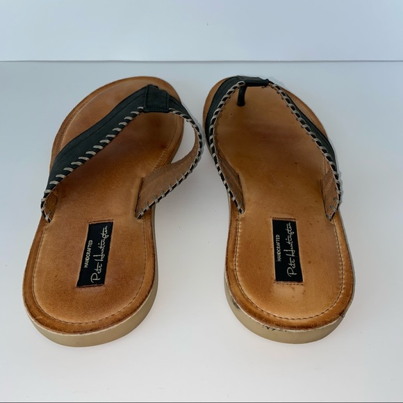 Pete Huntington Men’s Black Leather Flip Flops 9 - Picture 6 of 6